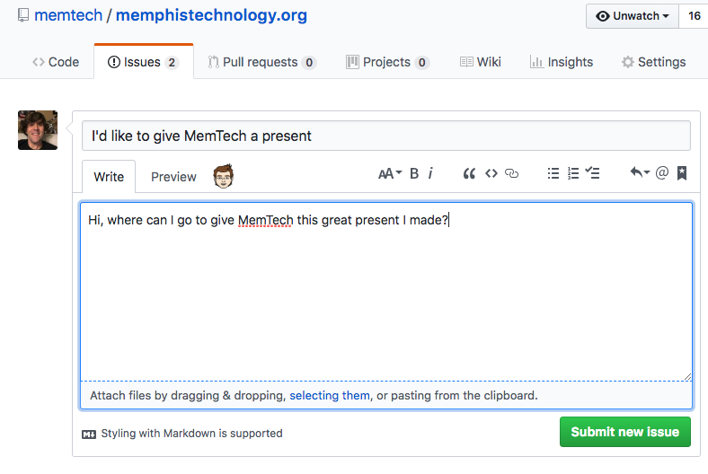 Screenshot of an example GitHub issue